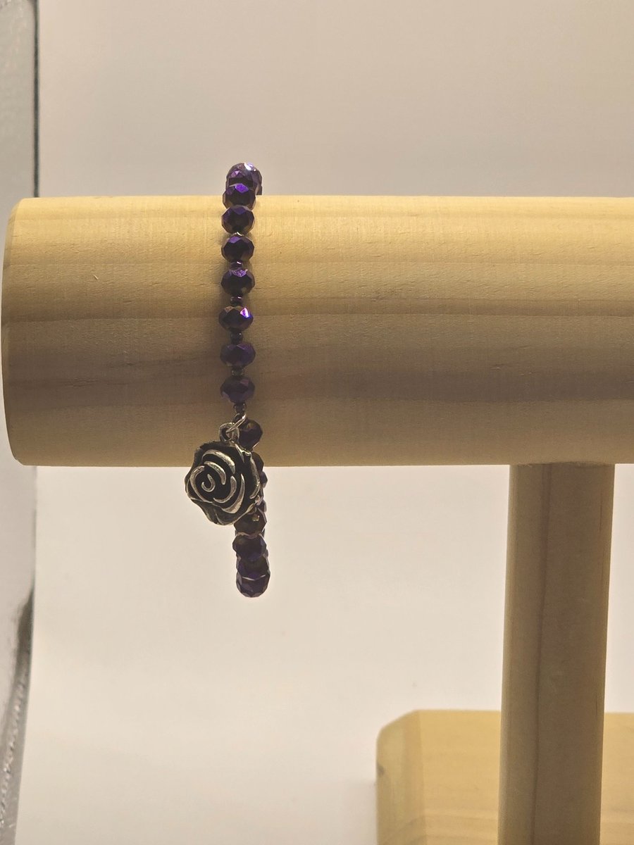 Dark Purple Rose Charm bracelet 
