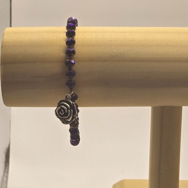 Dark Purple Rose Charm bracelet 
