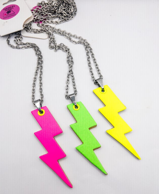 Neon leather Lightening Bolt pendant on long chain
