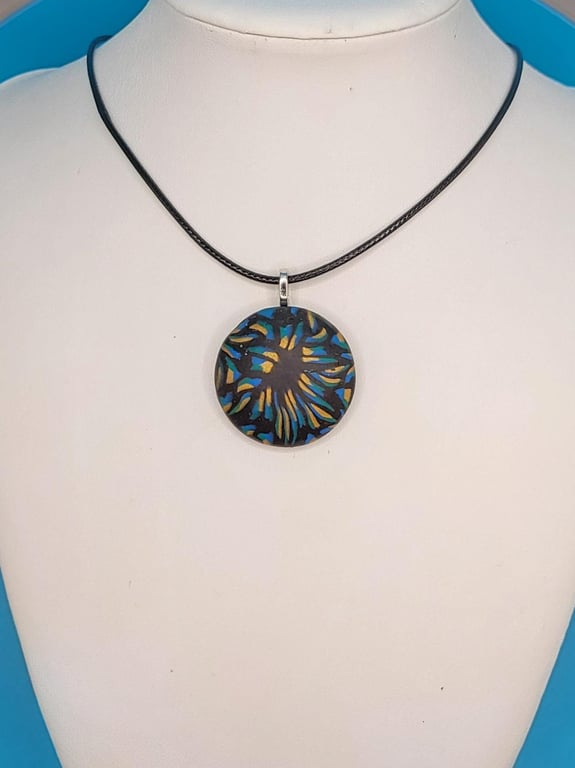Handmade Polymer Clay Pendant Necklace, Artisan Statement Jewellery, Boho Style,