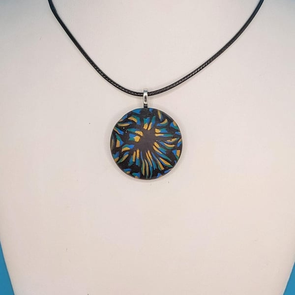 Handmade Polymer Clay Pendant Necklace, Artisan Statement Jewellery, Boho Style,
