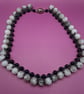 Handmade Beaded, Blac&White & Silver, Chunky Style Necklace