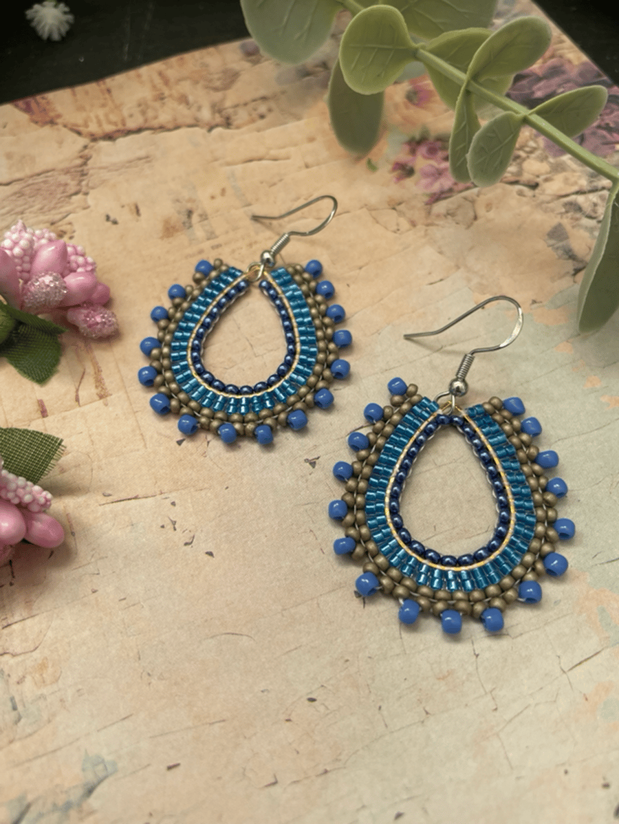 Dangle beaded teardrop earrings, boho jewelry, beaded accessories, gift for her 