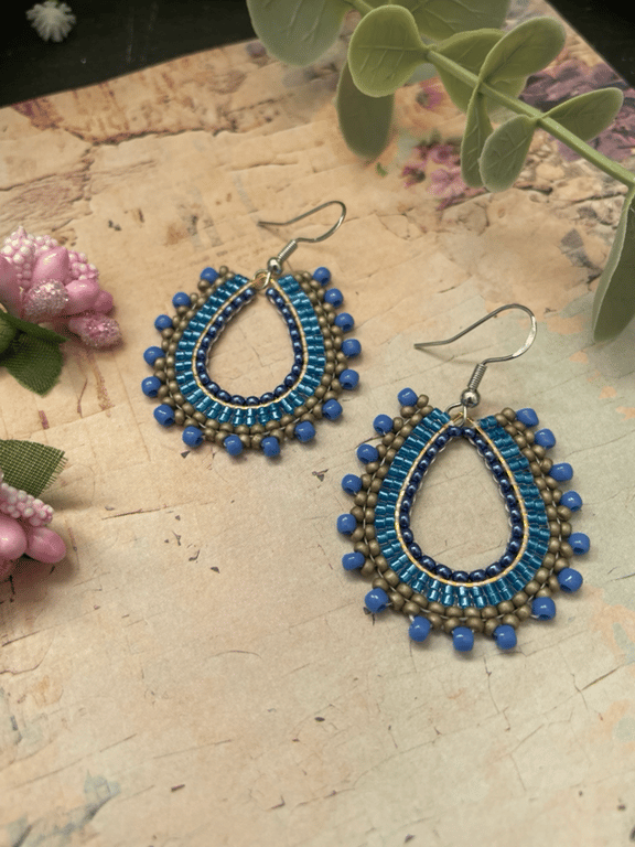 Dangle beaded teardrop earrings, boho jewelry, beaded accessories, gift for her 
