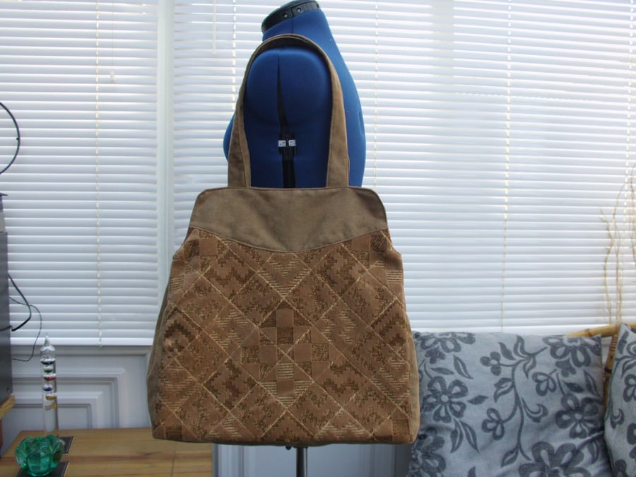 Light Brown Faux Suede Tote Bag