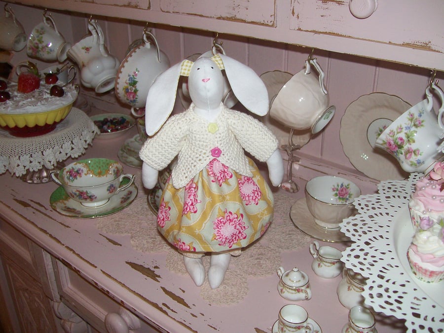 Shabby Chic Handmade Bunny Rabbit in Tilda Fabric