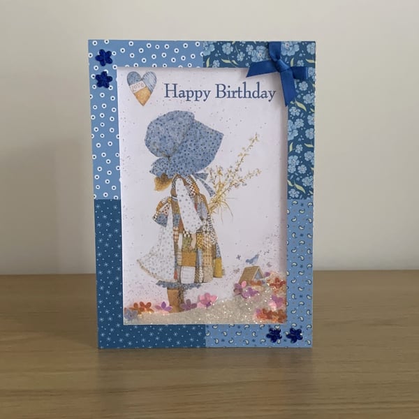 Handmade Hobbie Holly Shaker Birthday Card. Free Postage