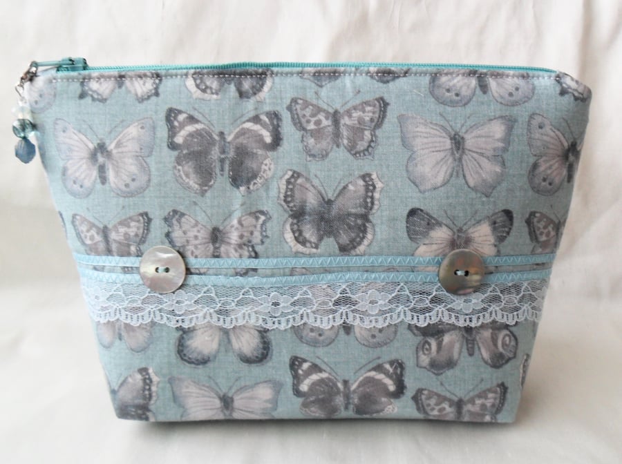 Teal and grey make-up bag. Cosmetics purse 