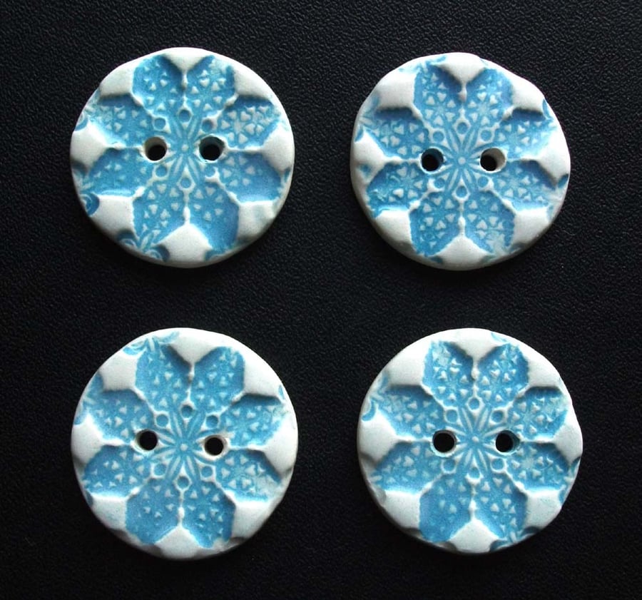 SALE set of four large Christmas snowflake ceramic buttons 