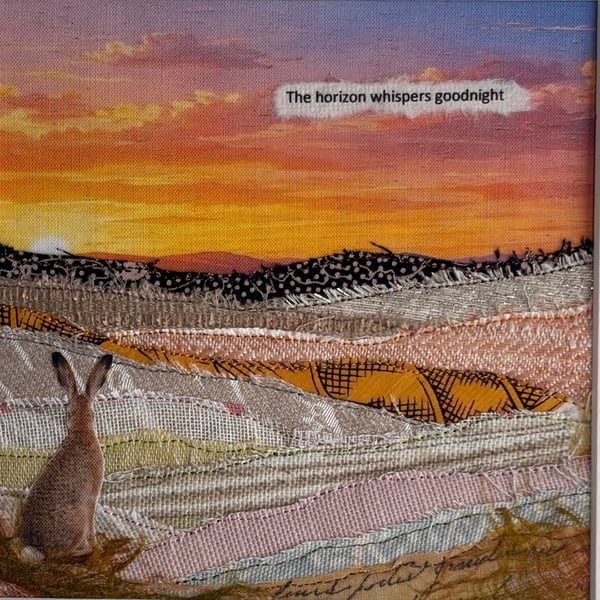 Textile framed landscape pictures with hare… the horizon whispers goodnight