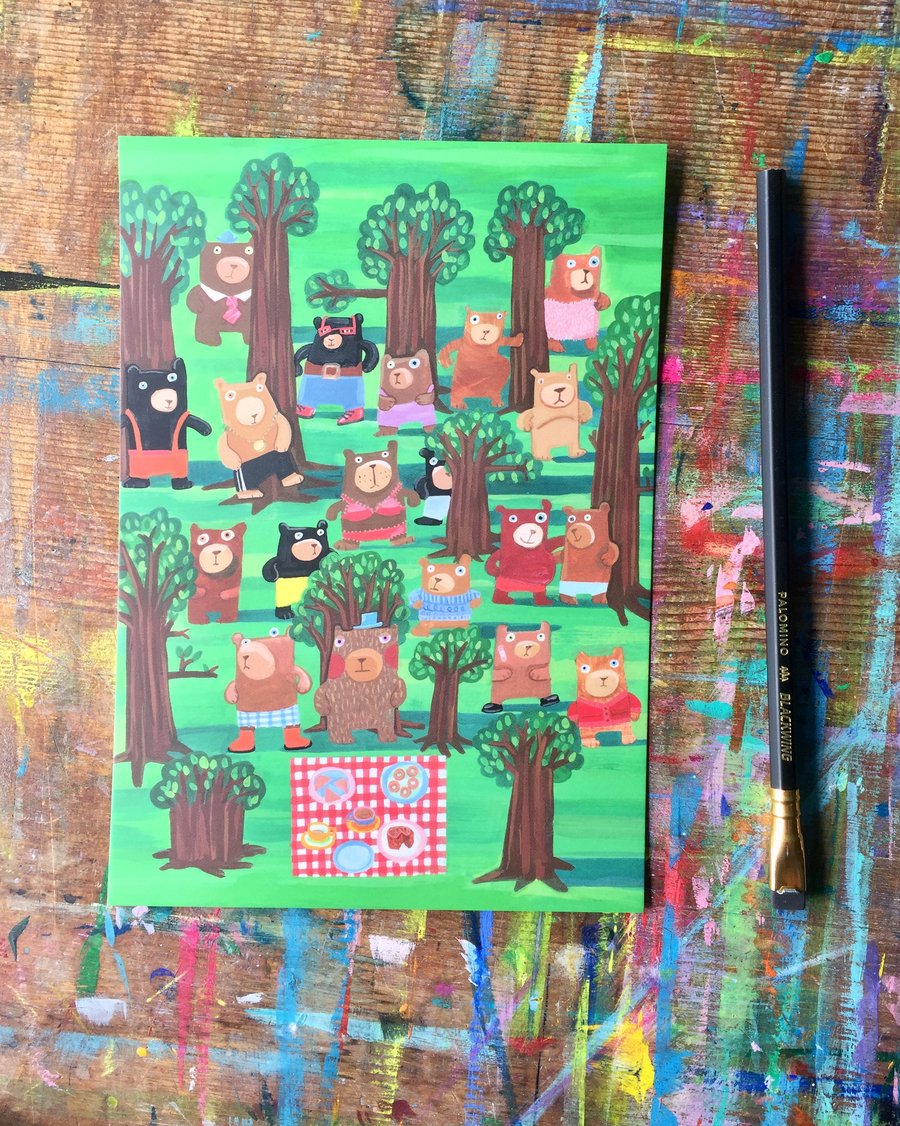 Bears In The Wood  A5 digital art print by Jo Brown.
