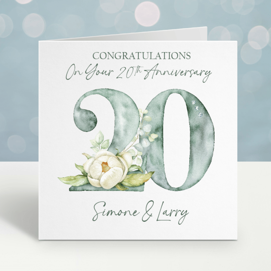 Handmade Personalised 20th Wedding Anniversary Card