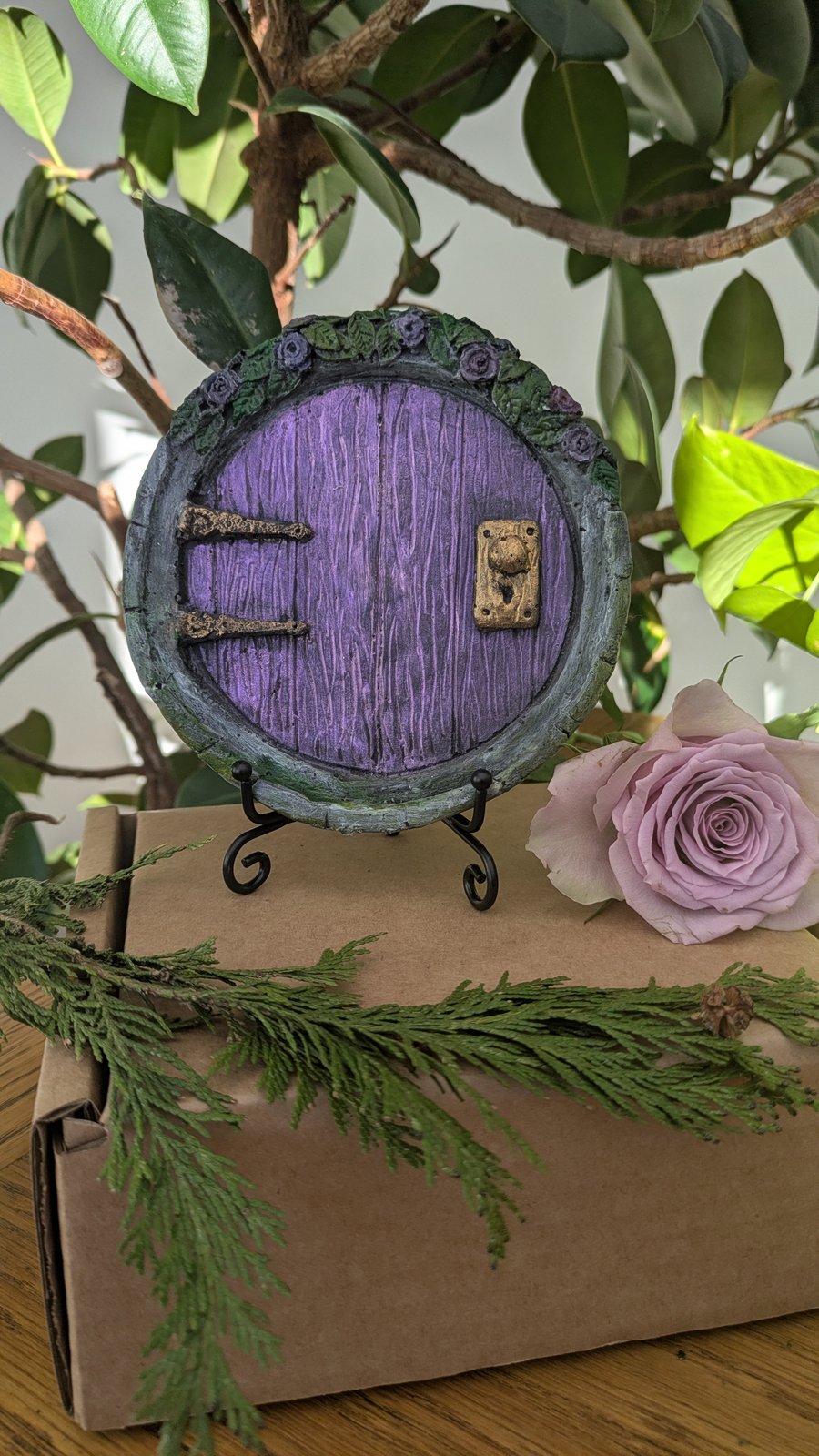 Fairy Door, purple with roses