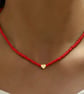 Red & Gold heart necklace - minimalist beaded jewellery - Gift for him and her