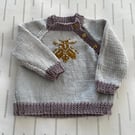 Hand knitted jumper with bee motif
