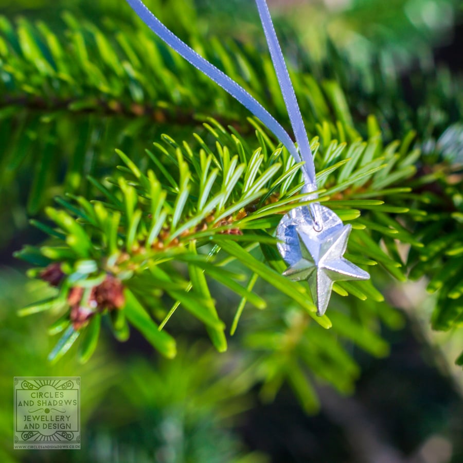 Hallmarked Fine Silver Christmas Tree Decoration - Star