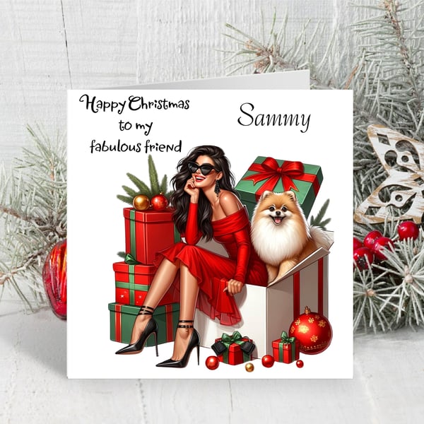 Personalised Fashionable Girl Christmas Card. Design 3