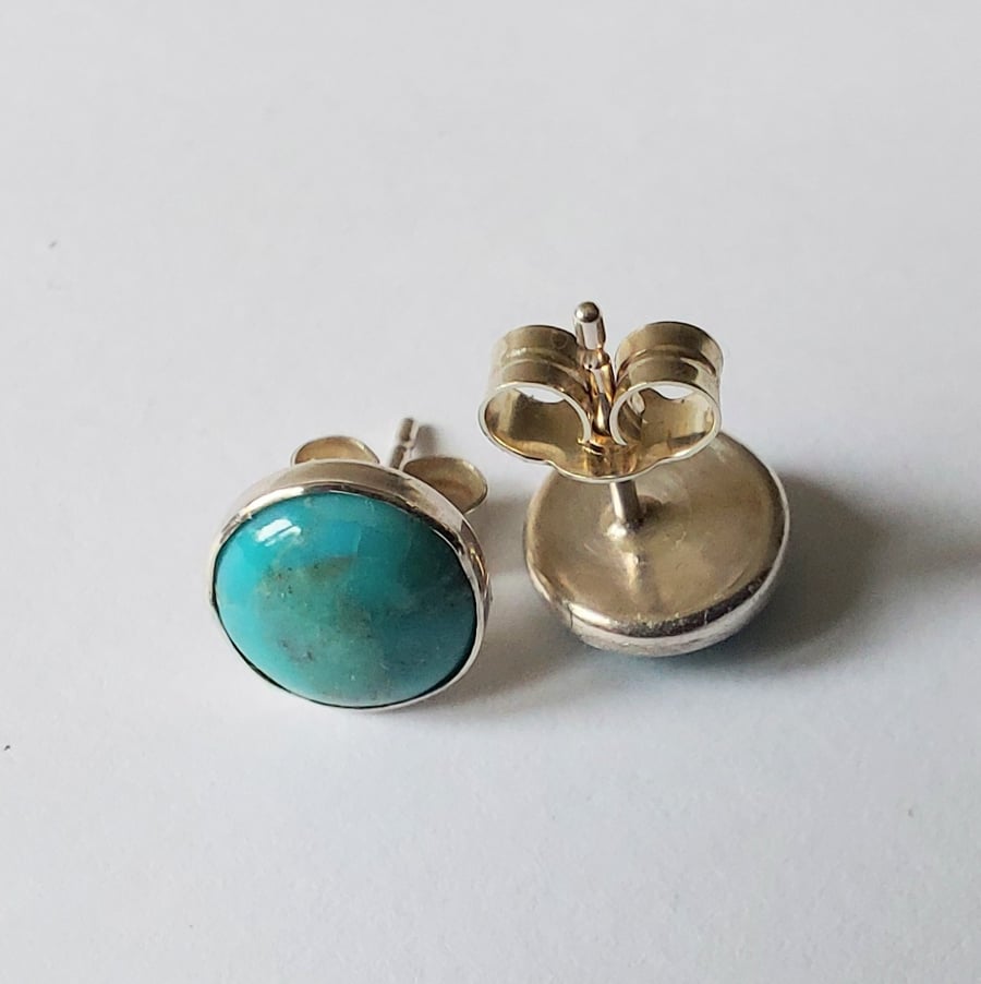 Turquoise and silver round stud earrings, December birthstone