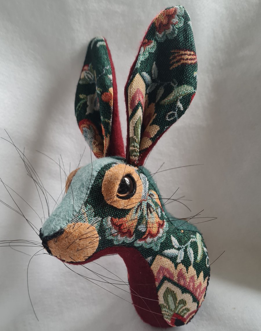 Faux hare head wall mount in floral tapestry fabric- Higgidy