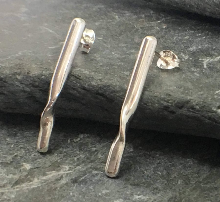 Sterling silver minimalist, twisted wave stud earrings 