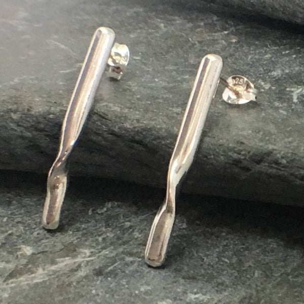 Sterling silver minimalist, twisted wave stud earrings 
