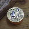 Copper ,brass and silver 'fox and stars' mini trinket box (round) 