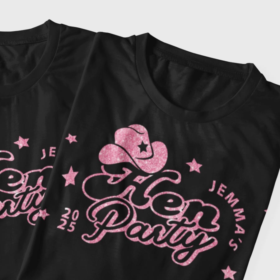 Personalised Hen Party Iron-On Transfer: Cowboy Hat Custom HTV T-Shirt Sticker