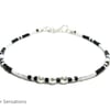 Black & White Monochrome Seed Bead Friendship Bracelet -  Sizes 6.5" - 8"