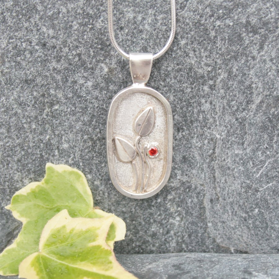 Silver shadow box pendant, botanical necklace, silver flower necklace