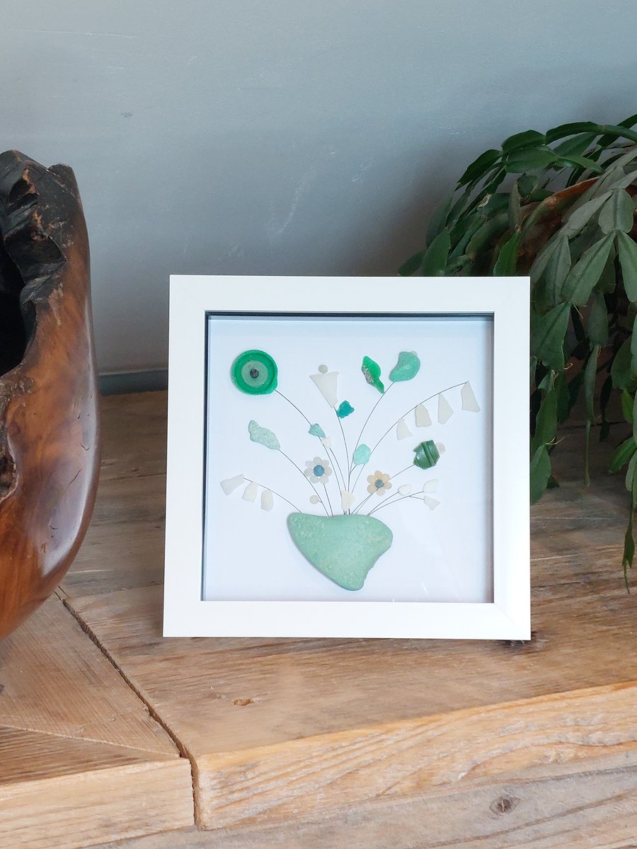 Cornish beach plastic flowers framed wall art