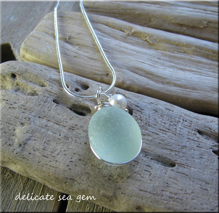 Natural sea glass bubble pendant 