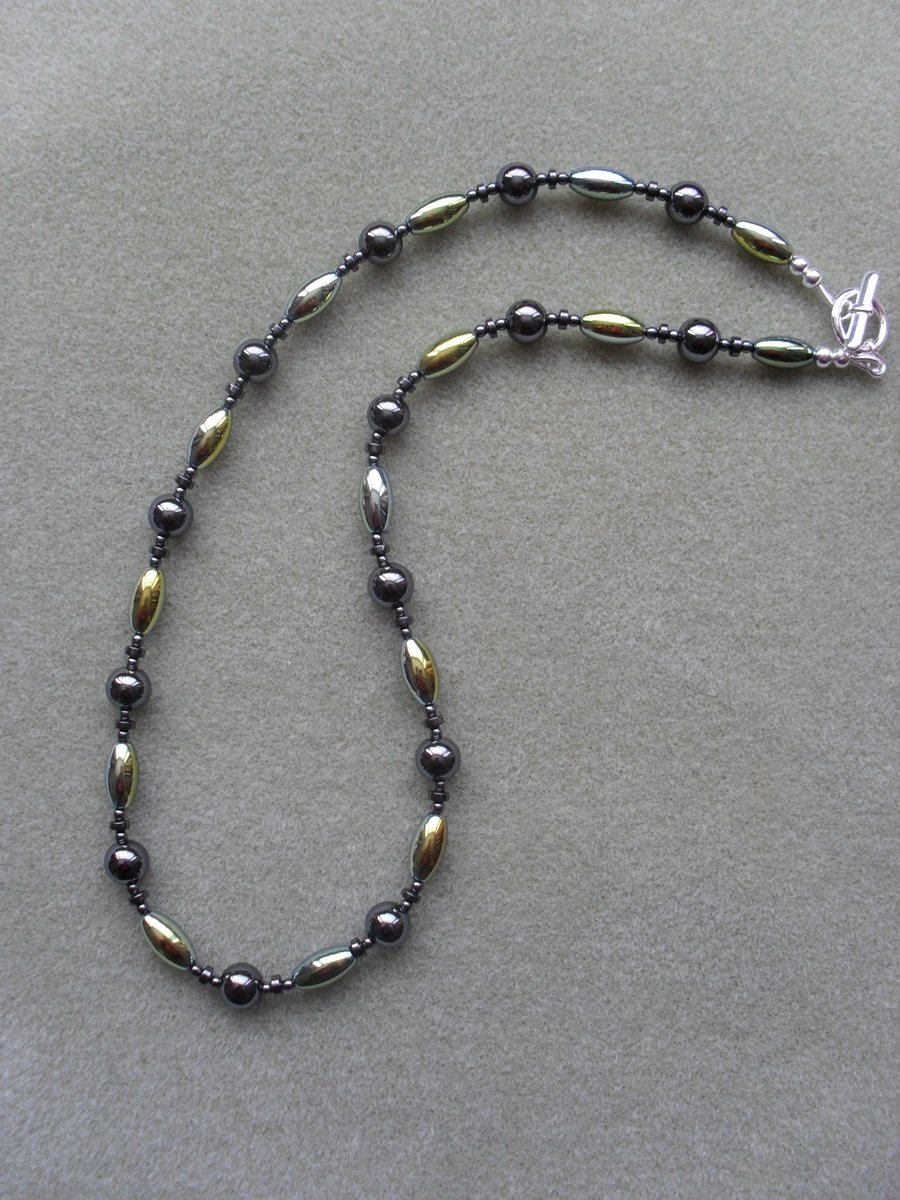  Green  and Gold Haematite Necklace