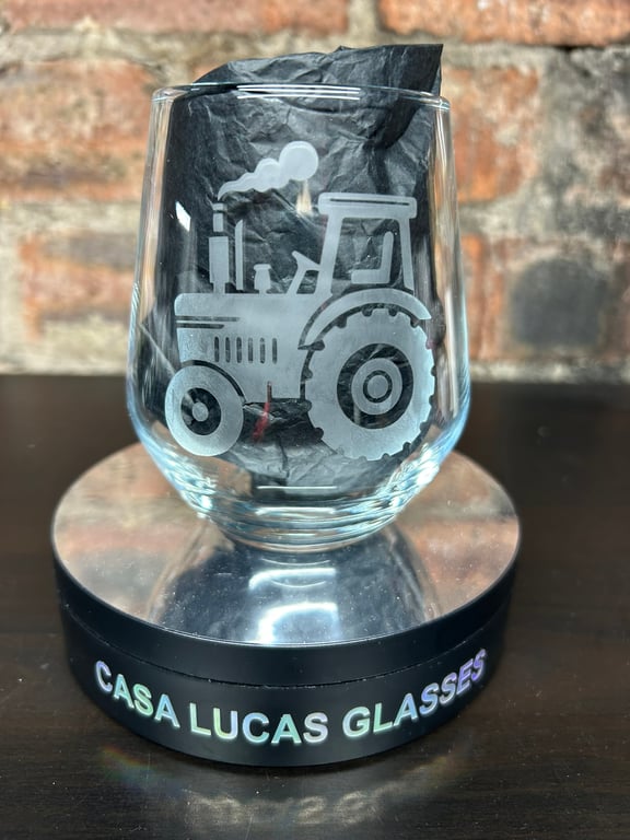 Hand Etched Glass, Tractor