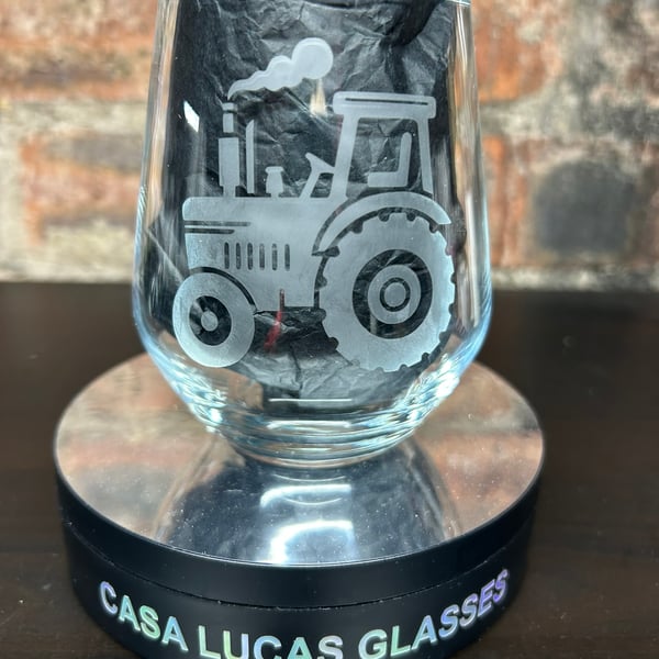 Hand Etched Glass, Tractor