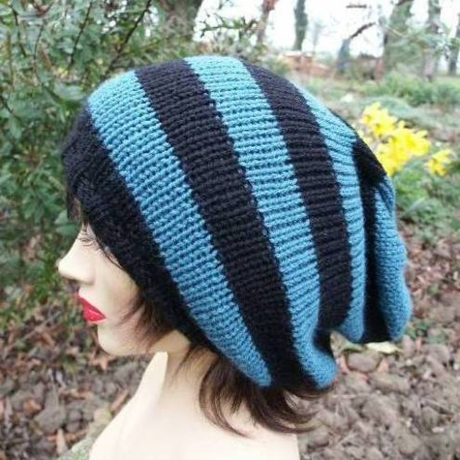 Hand Knitted Slouchy Beanie, Tam Hat, Slouch Knit Hat, Unisex Hat 