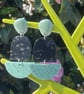 RESIN DECO EARRINGS mint green black cream statement acrylic - Image 1