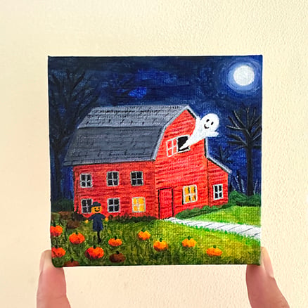 Original Happy Halloween Acrylic Canvas Painting - One of a kind