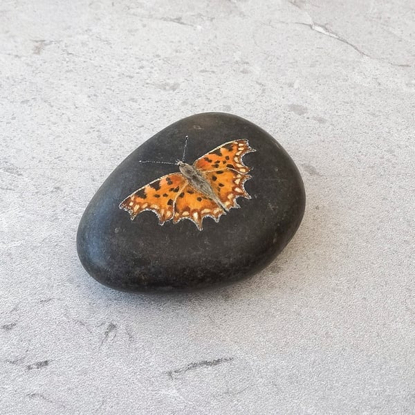 Butterfly Art Hand Painted Stone 'Comma Butterfly'