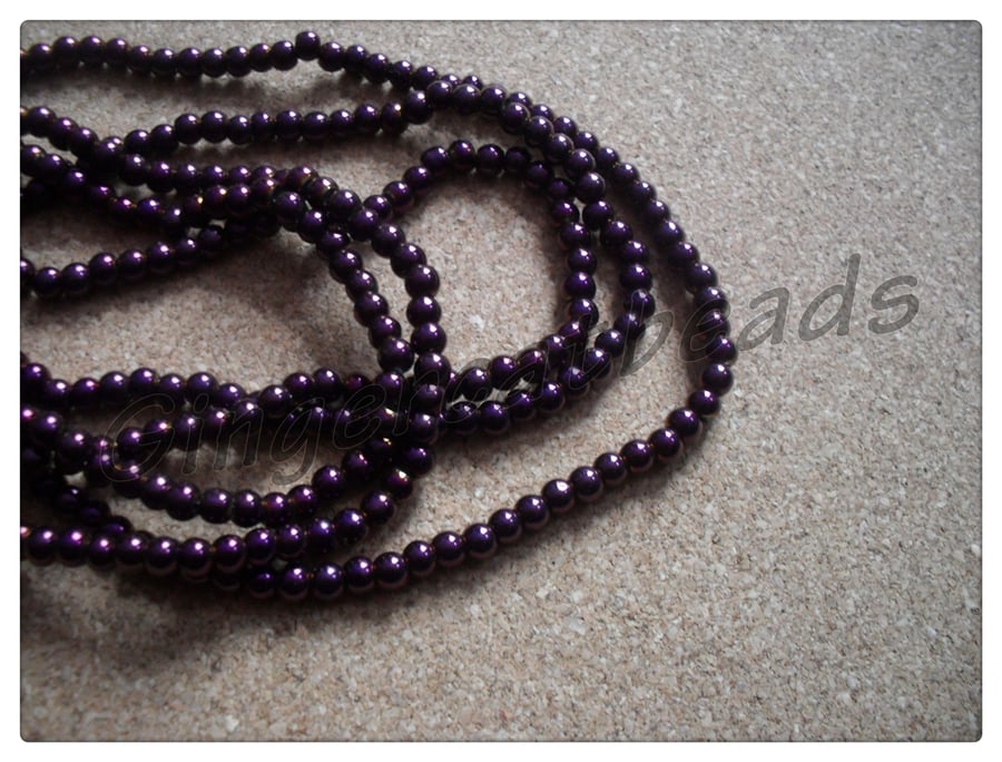 300 x Electroplated Glass Beads - Round - 4mm - Purple 