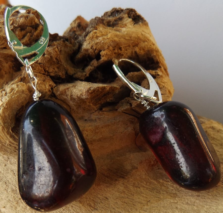 Red Dyed clear quartz sterlingsilver earrings
