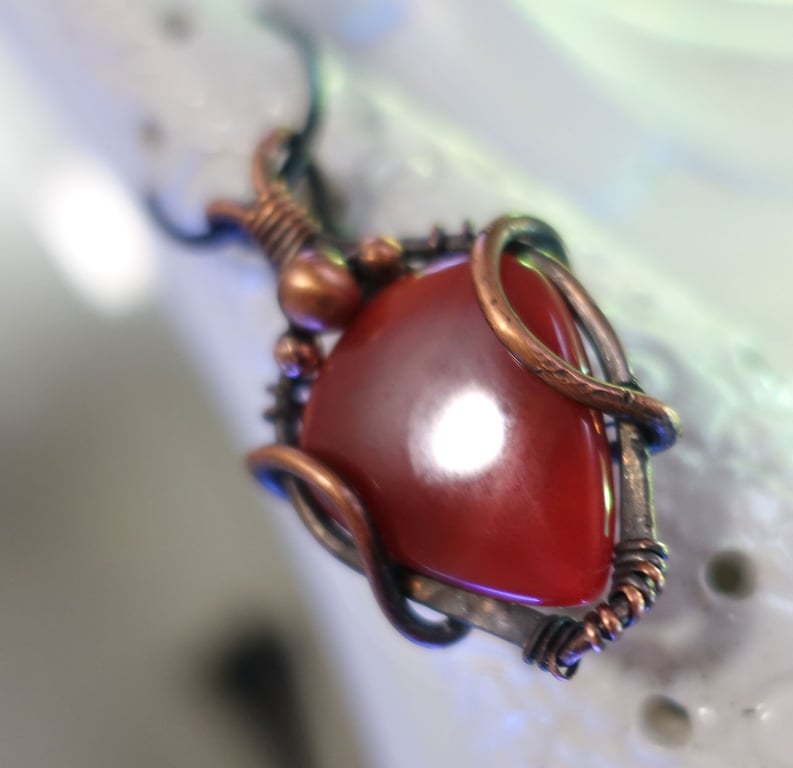 Carnelian Copper Wire Wrap Pendant 