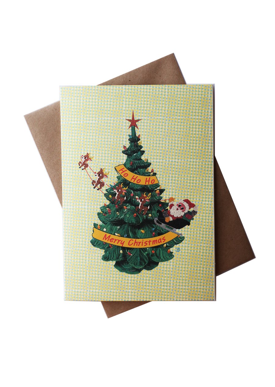 Christmas card - Ho Ho Ho Merry Christmas - Santa Claus and reindeer 