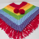 Hand Crocheted Rainbow Poncho  3 - 5 years