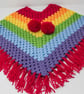 Hand Crocheted Rainbow Poncho  3 - 5 years
