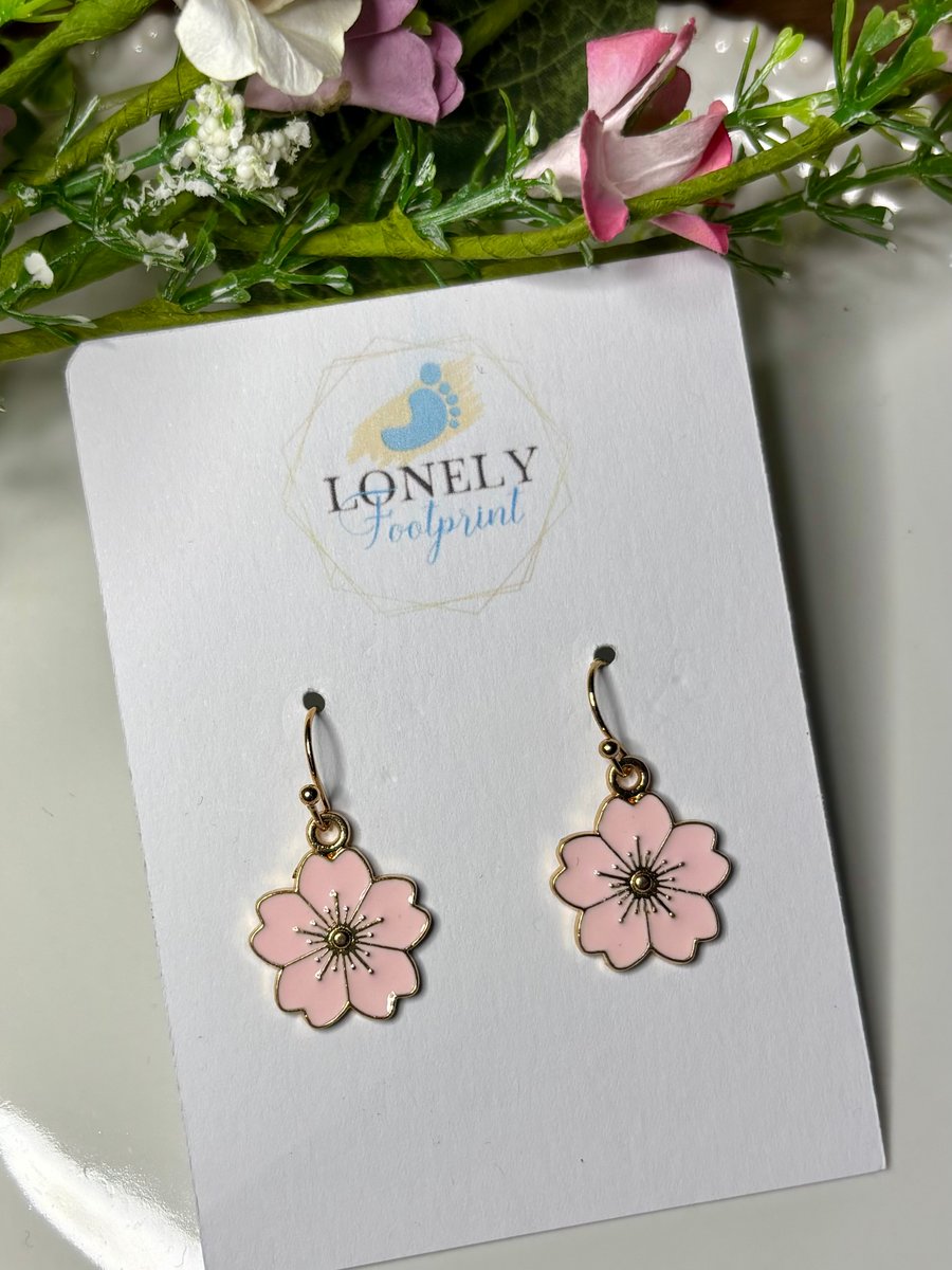 Light Pink Flower Earrings, Floral Charms, Handmade Jewellery 