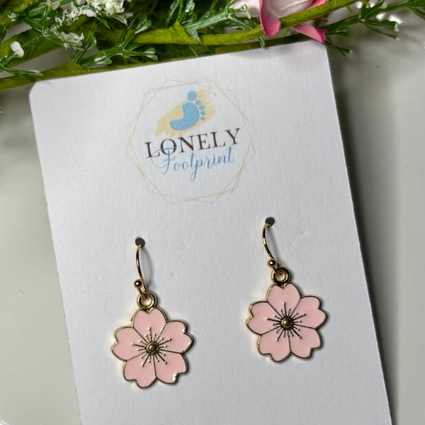 Light Pink Flower Earrings, Floral Charms, Handmade Jewellery 