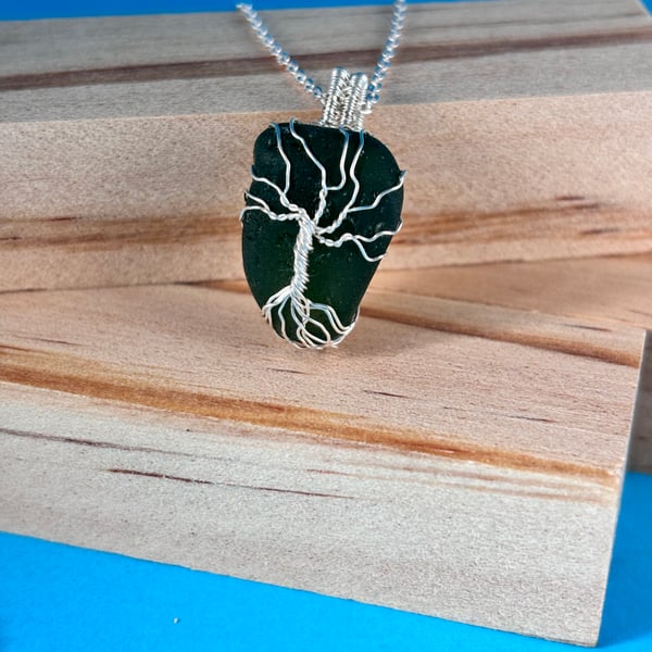 Scottish Sea Glass Pendant, Tree of Life design