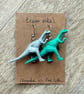 Upcycled Grey and Teal Coleophysis Dinosaur Earrings