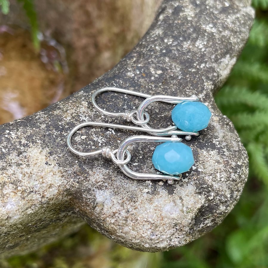 Silver and blue amazonite small dangle earrings 