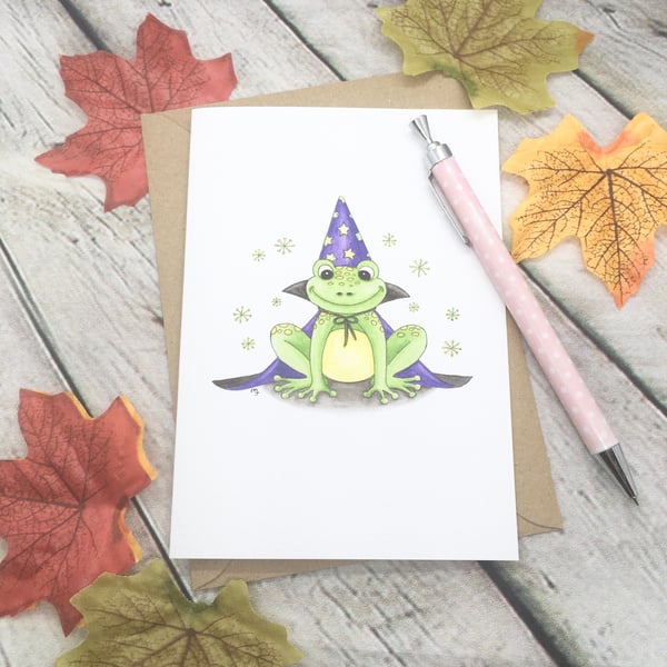 Frog Wizard Card - Blank - Any Occasion - Halloween 